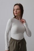 Uzun Kol Crop Top - Ekru resmi